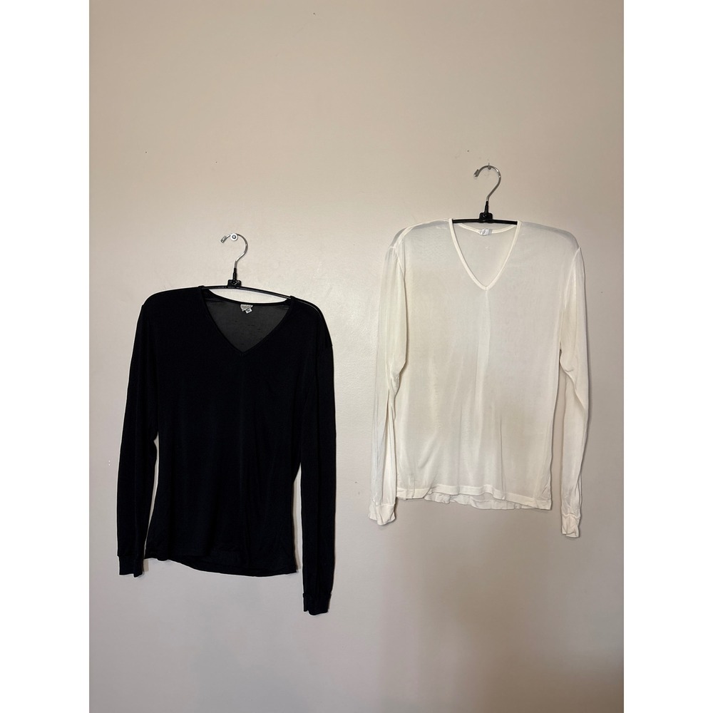 Under Silk Vintage 90s 100% Silk V-Neck Thermal Layer Shirts Bundle Black Ivory